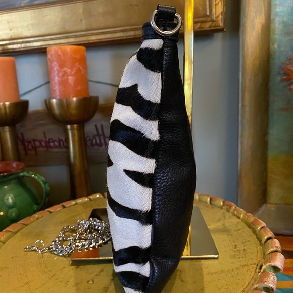 Chico's Zebra Calf Hair Clutch Purse Handbag Leather Silver Chain - Picture 6 of 13